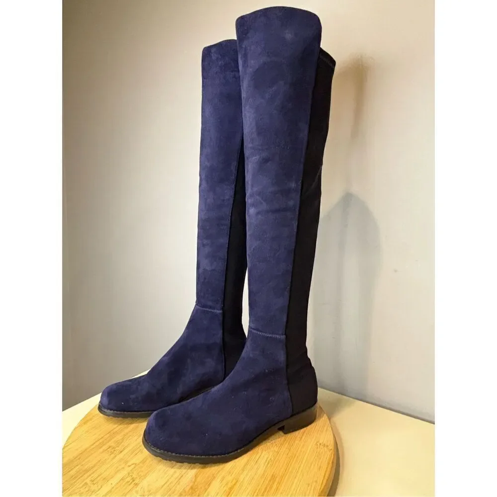 Stuart Weitzman Women's S251823 Suede Over The‎ Knee 5050 Boots Blue Sz 4.5M